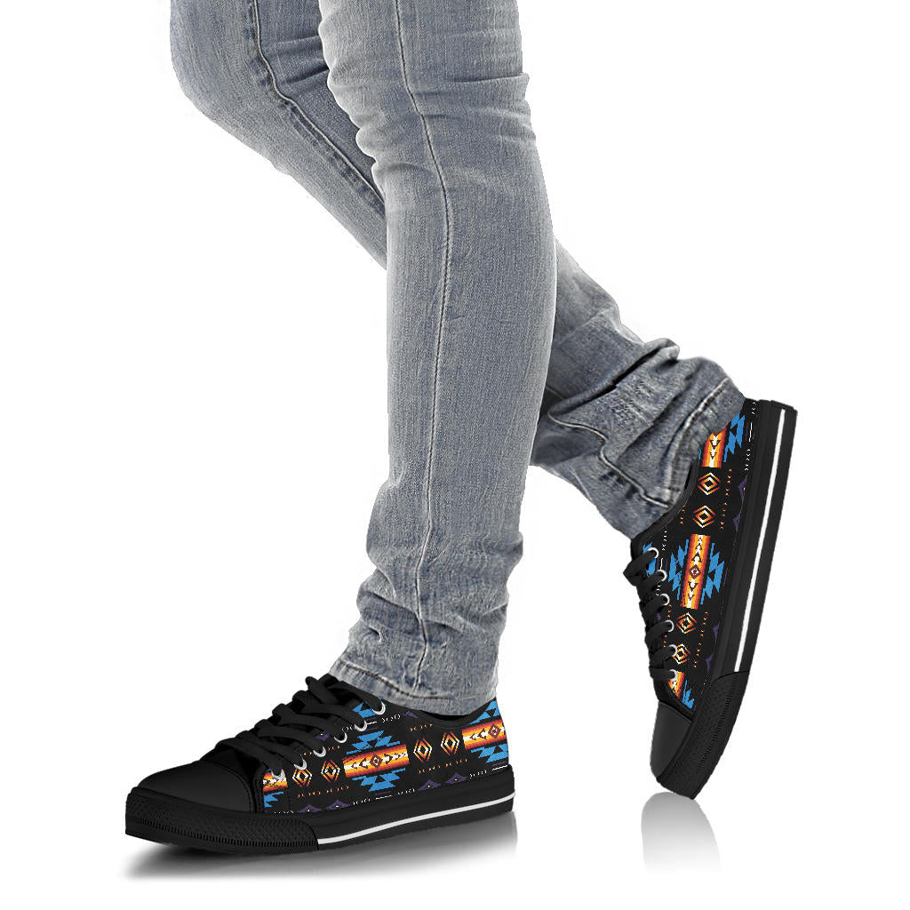 Blue Pattern Native American Low Top Shoes Black LT10