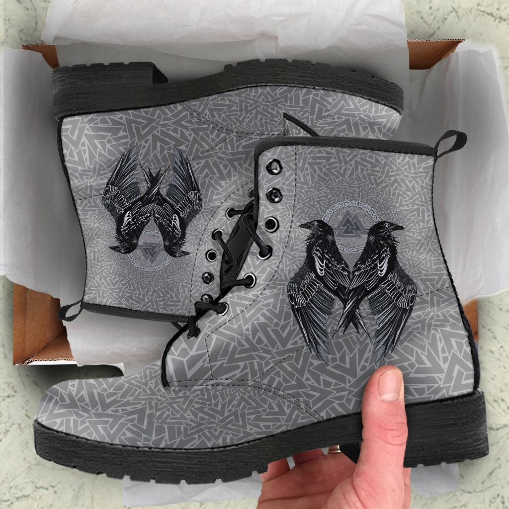 Viking Leather Boots Raven Valknut RLT12