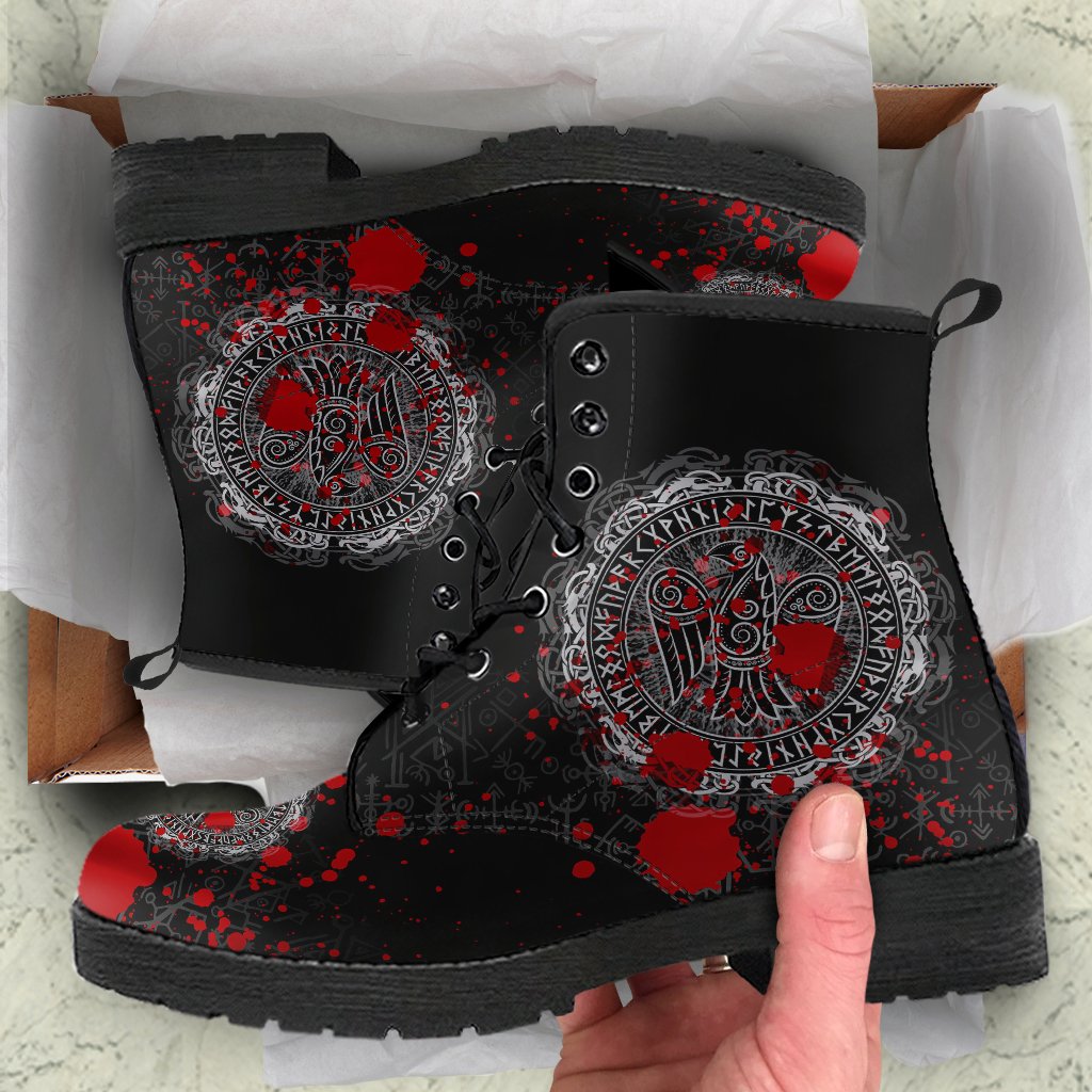 Viking Leather Boots Raven Celtic Tattoo Blood RLT12