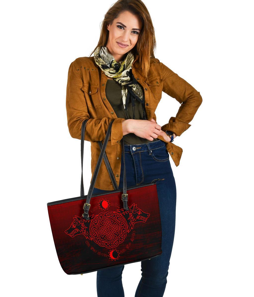 Viking Large Leather Tote Bag, Skoll and Hati RLT12