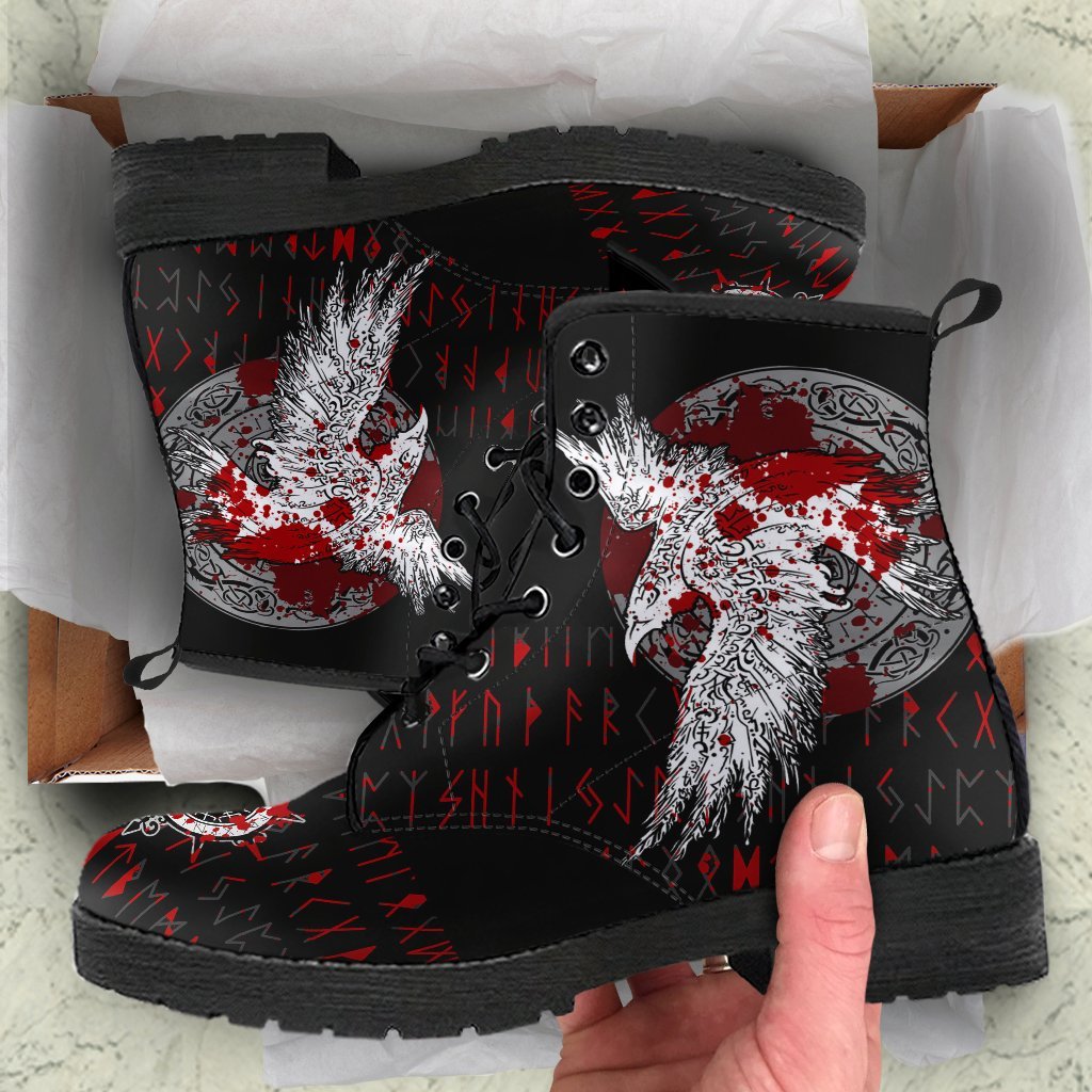Viking Leather Boots Mystical Raven Tattoo Blood RLT12