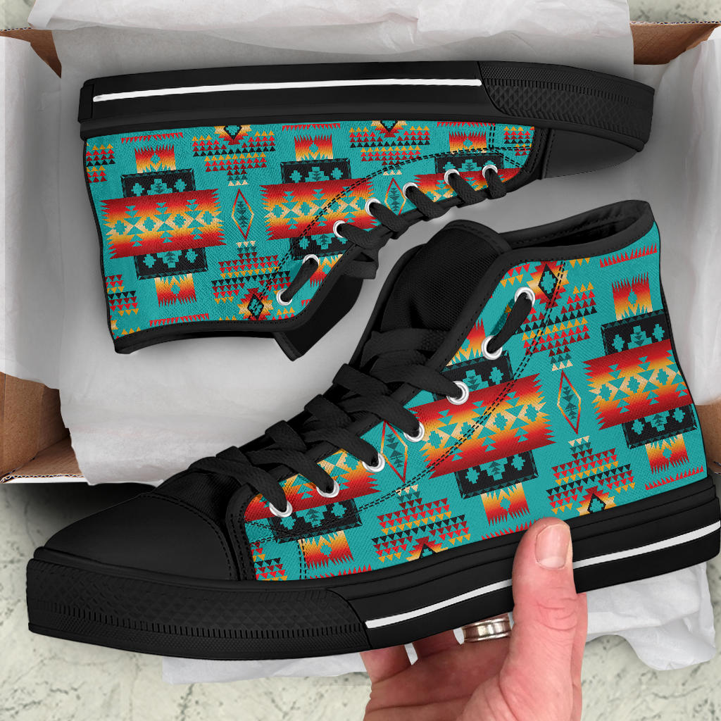 Blue Native Tribes Pattern Native American High Top Shoes LT10