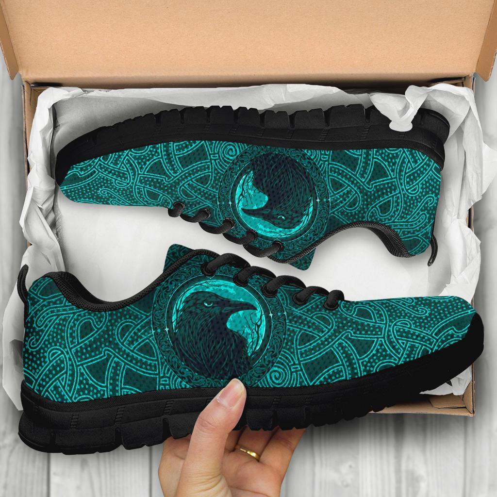 Viking Sneakers, Ethnic Odin Raven Cyan RLT12