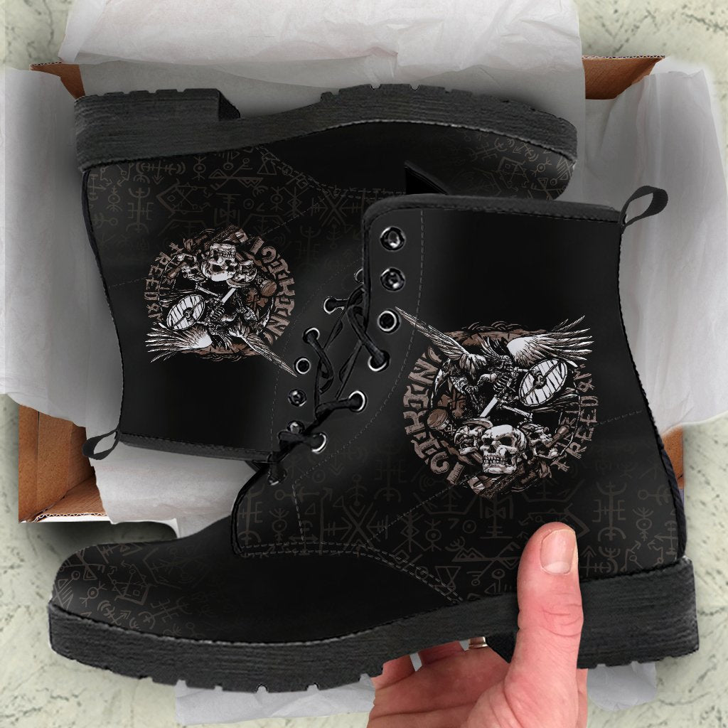 Viking Warrior Tattoo Odin Leather Boots RLT12