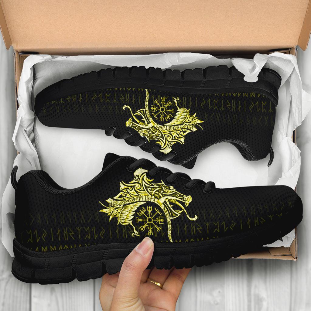 Viking Sneakers, Fenrir Raven and Vegvisir Tattoo Yellow RLT12