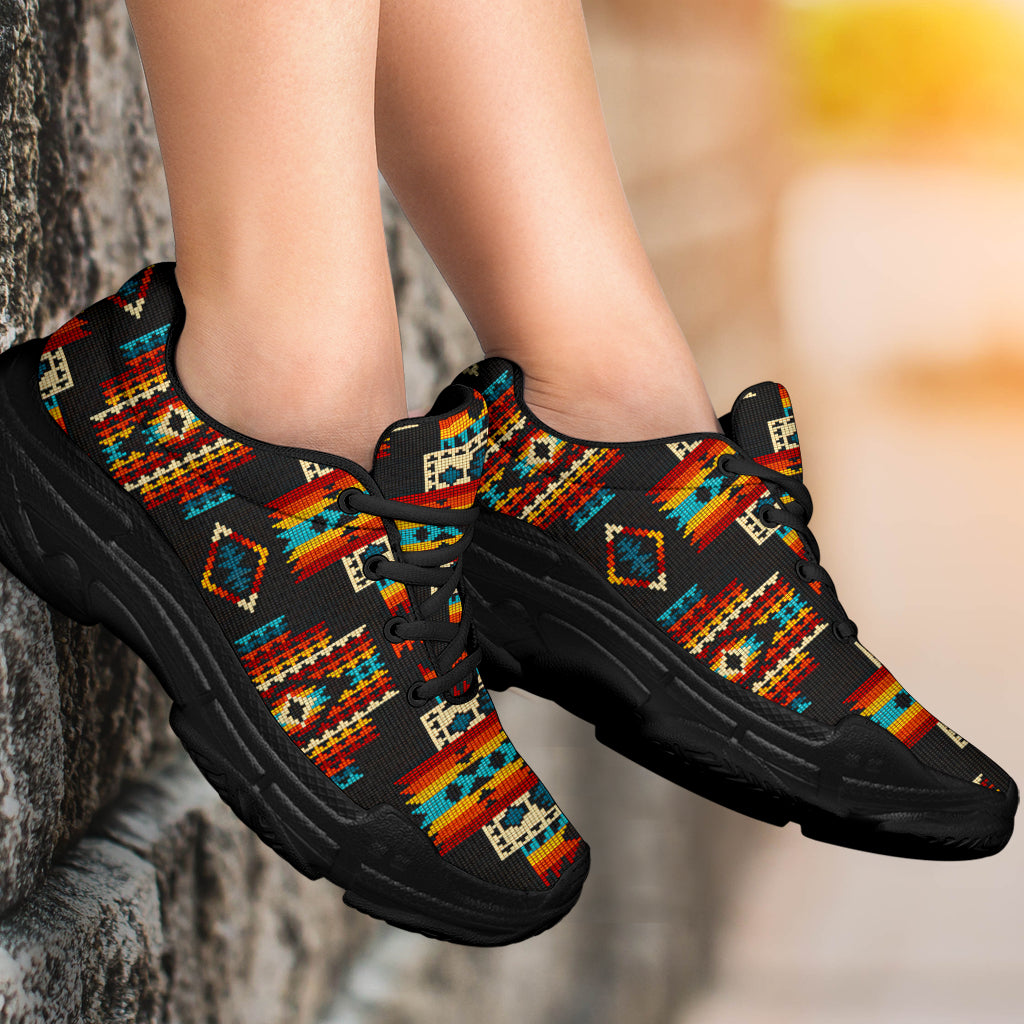 Black Pattern Native American Chunky Sneakers LT10