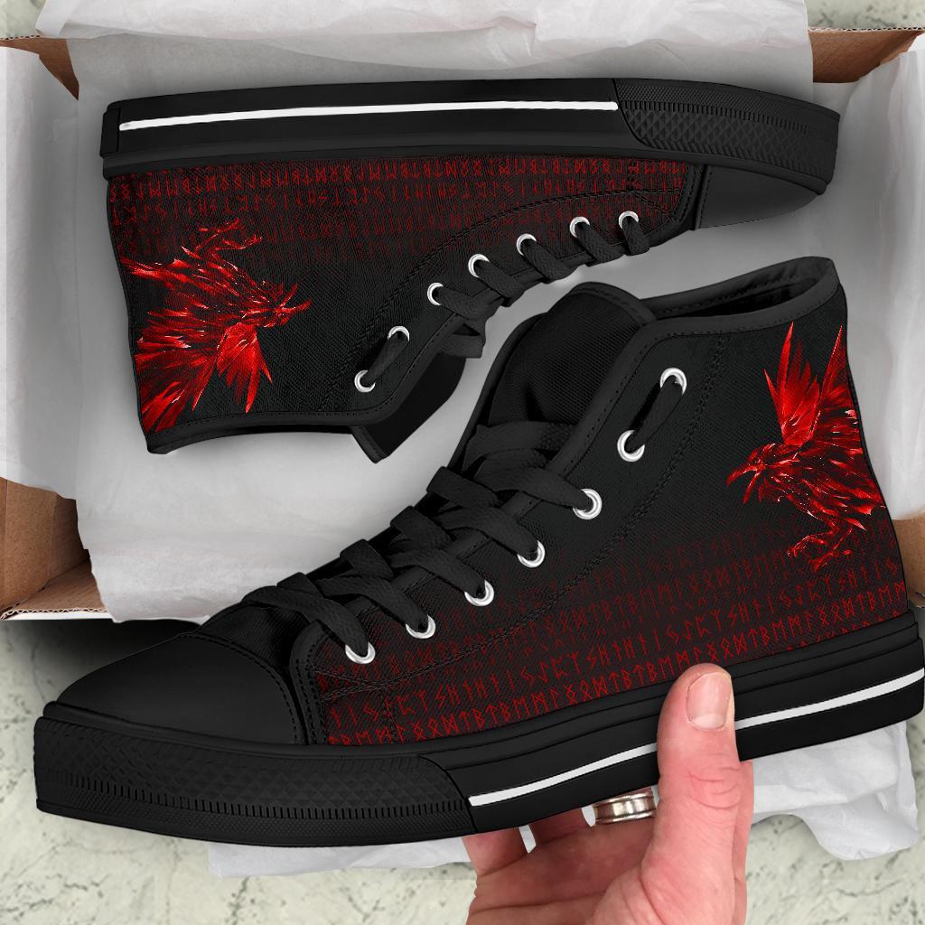 Viking High Top Shoes The Raven Of Odin Rune, Red RLT12