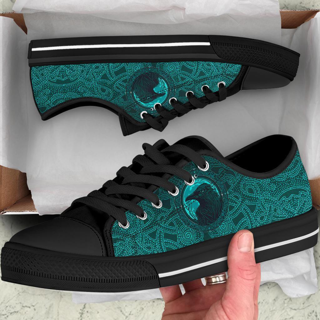 Viking Low Top Shoes, Ethnic Odin Raven Cyan RLT12