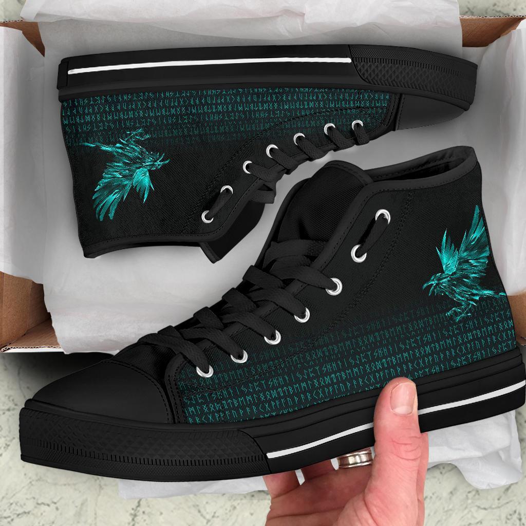 Viking High Top Shoes The Raven Of Odin Rune Cyan RLT12