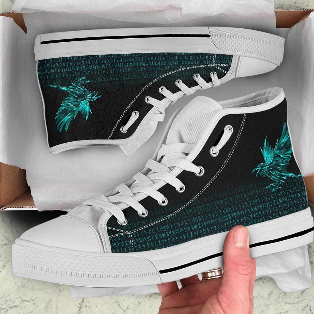 Viking High Top Shoes The Raven Of Odin Rune Cyan RLT12