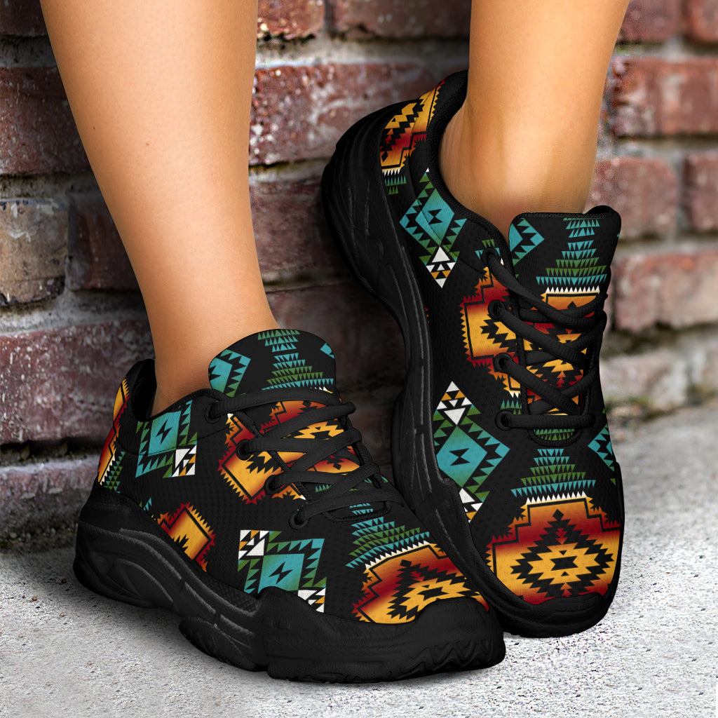 Native American Patterns Black Red Chunky Sneakers LT10