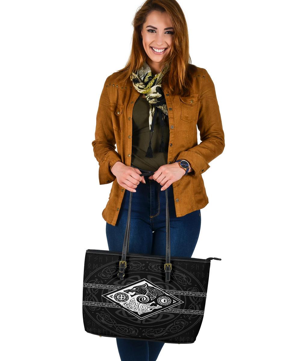 Vikings Large Leather Tote The Wolves, Skoll and Hati RLT12