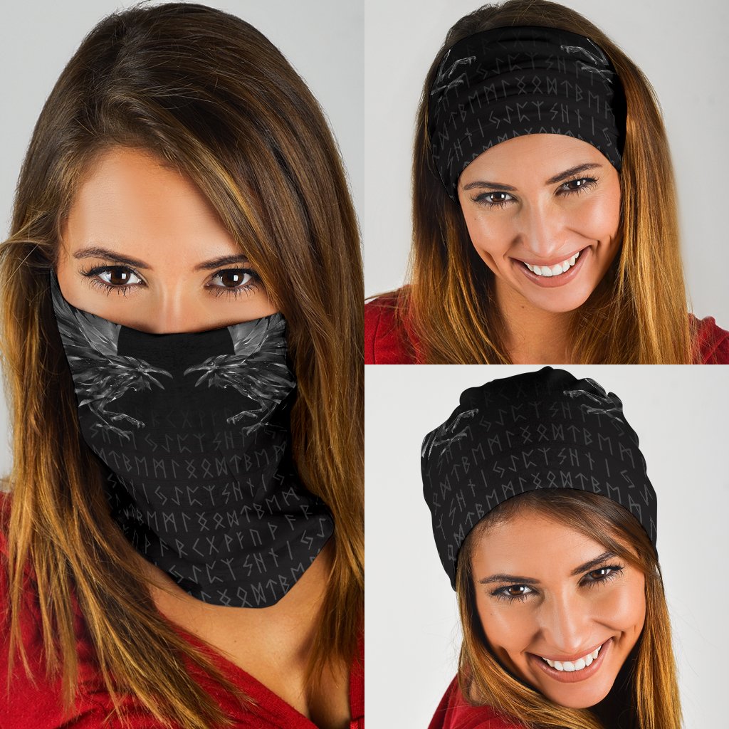 Viking Neck Gaiter - Odin Huginn and Muninn Rune RLT12