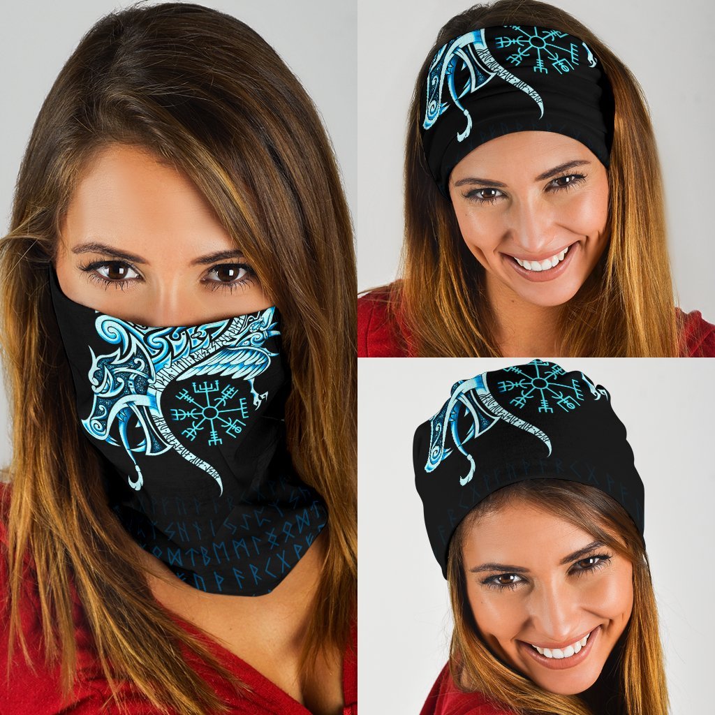Viking Bandana 3 Pack, Fenrir Raven and Vegvisir Tattoo Cyan RLT12