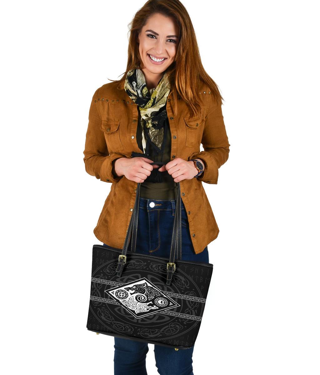 Vikings Small Leather Tote The Wolves, Skoll and Hati RLT12
