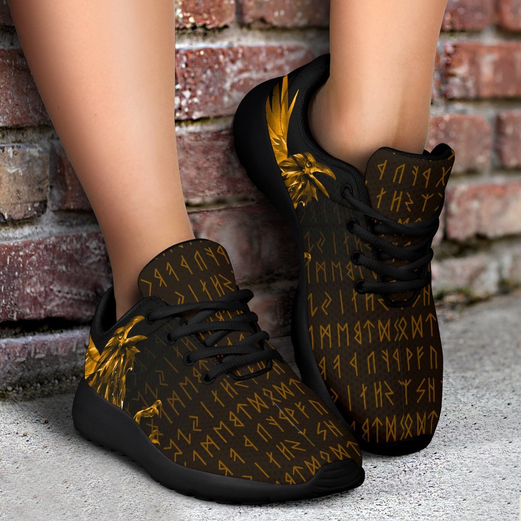 Viking Sporty Sneakers - The Raven Of Odin Rune, Gold RLT12