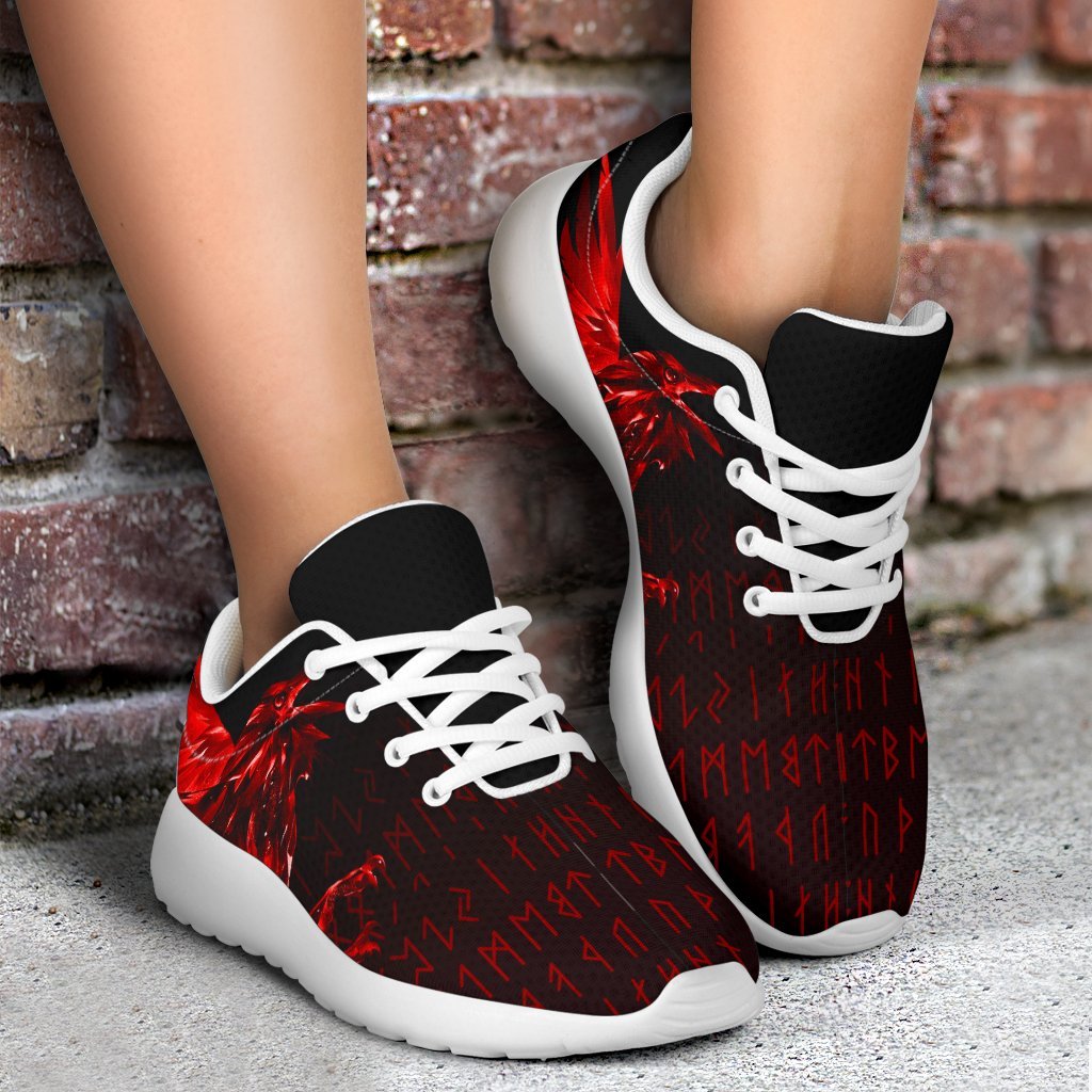 Viking Sport Sneakers - The Raven Of Odin Rune, Red RLT12