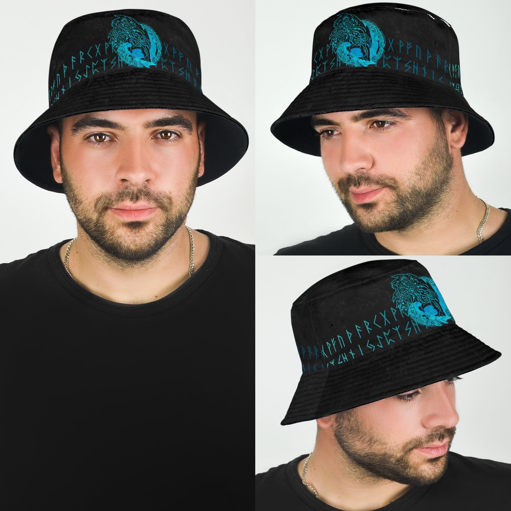 Viking Bucket Hat Fenrir Wolf Cyan RLT12