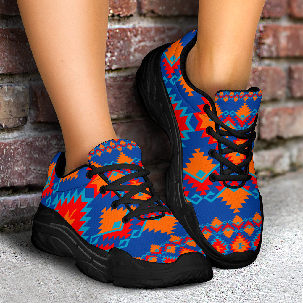 Native American Red and Yellow Geometric Chunky Sneakers LT10