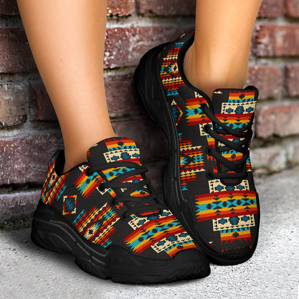 Black Pattern Native American Chunky Sneakers LT10