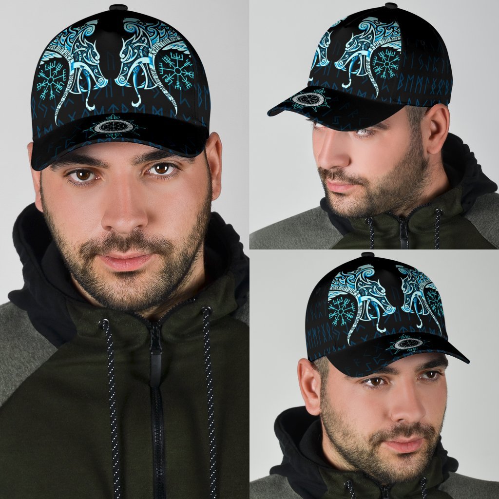 Viking Classic Cap, Fenrir Raven and Vegvisir Tattoo Cyan RLT12