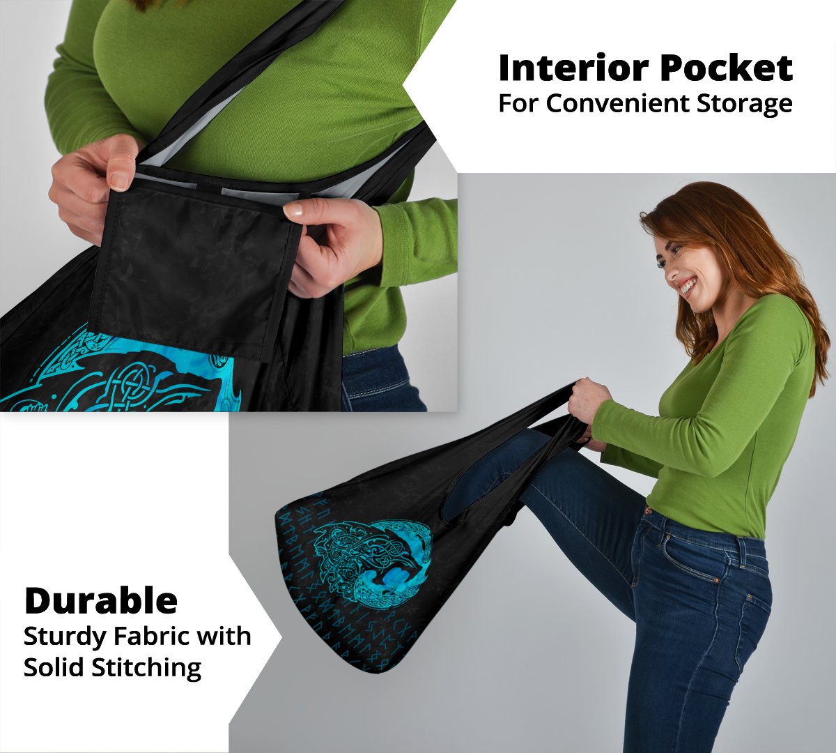 Viking Grocery Bag 3 Pack Fenrir Wolf Cyan RLT12
