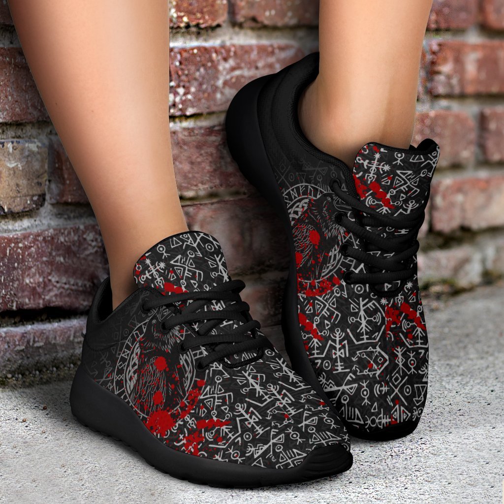 Viking Sporty Sneakers - Odin Raven Rune Futhark Blood RLT12