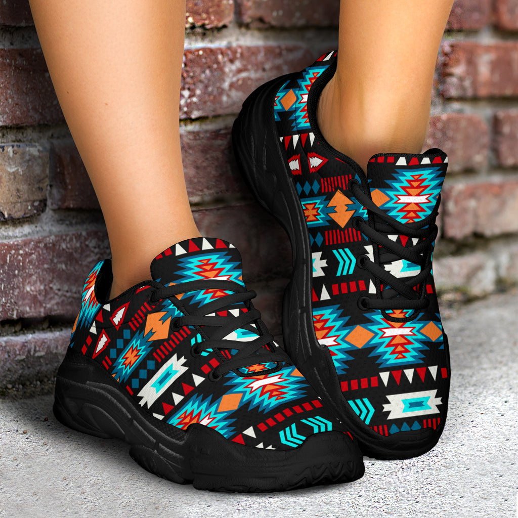 Native American Light Neon Blue Pattern Chunky Sneakers New LT10
