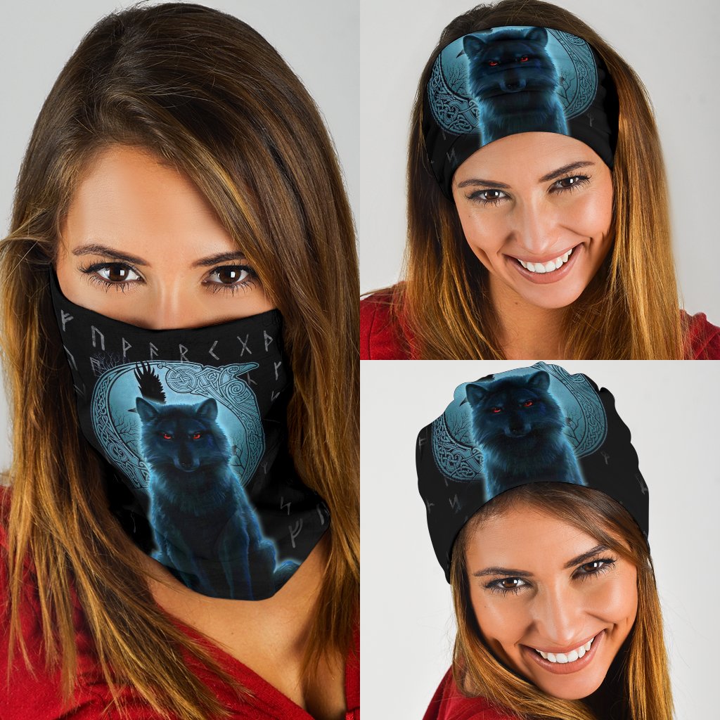 Viking Neck Gaiter 3 Pack, Fenrir Viking Wolf and Moon RLT12