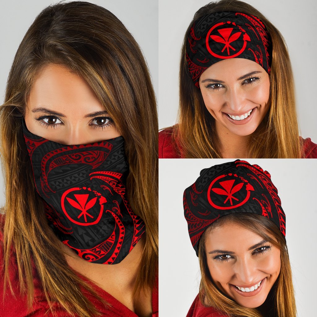Polynesian Hawaii Bandana 3 - Pack - Red Tribal Wave