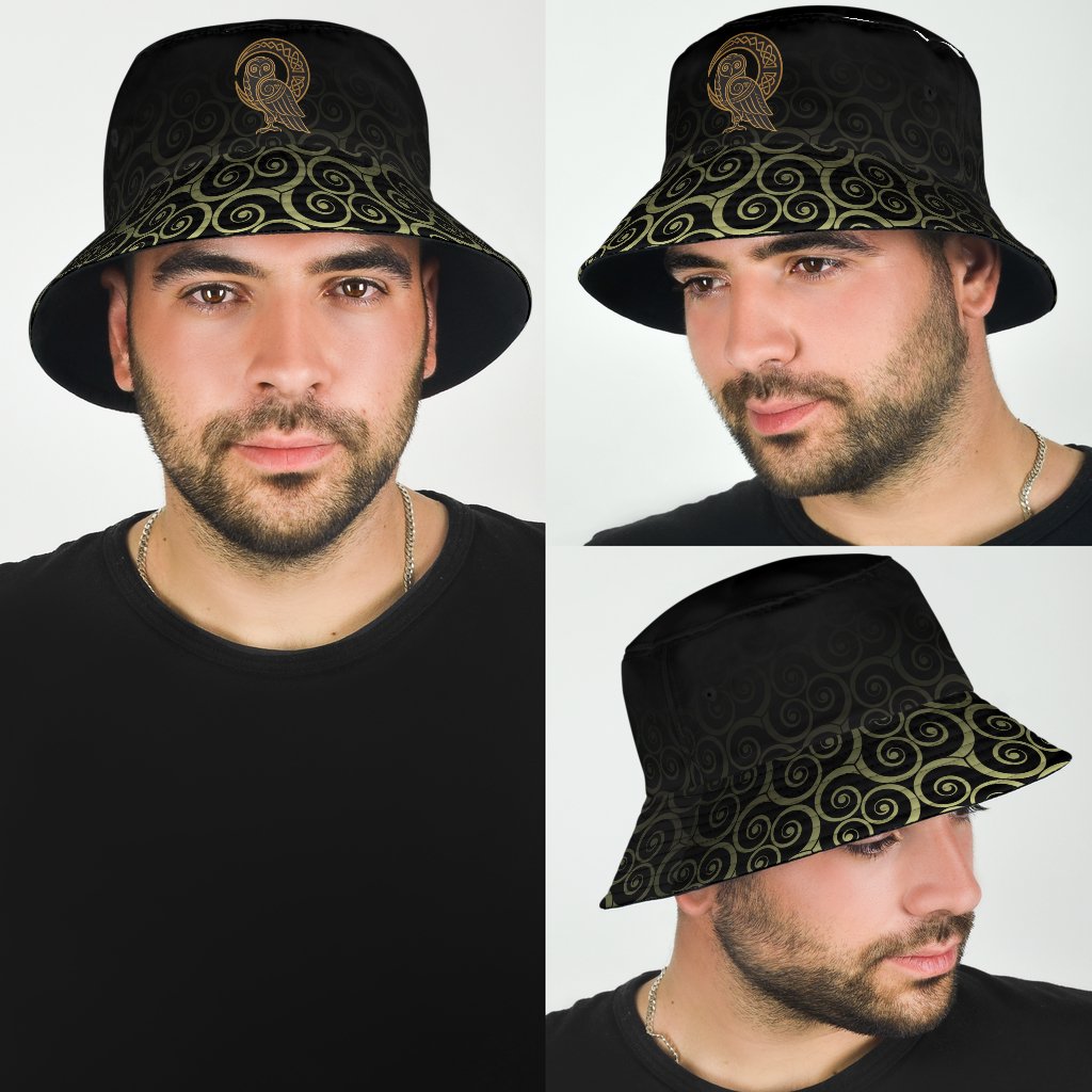 Viking Bucket Hat Owl Celtic On Triskels Background RLT12