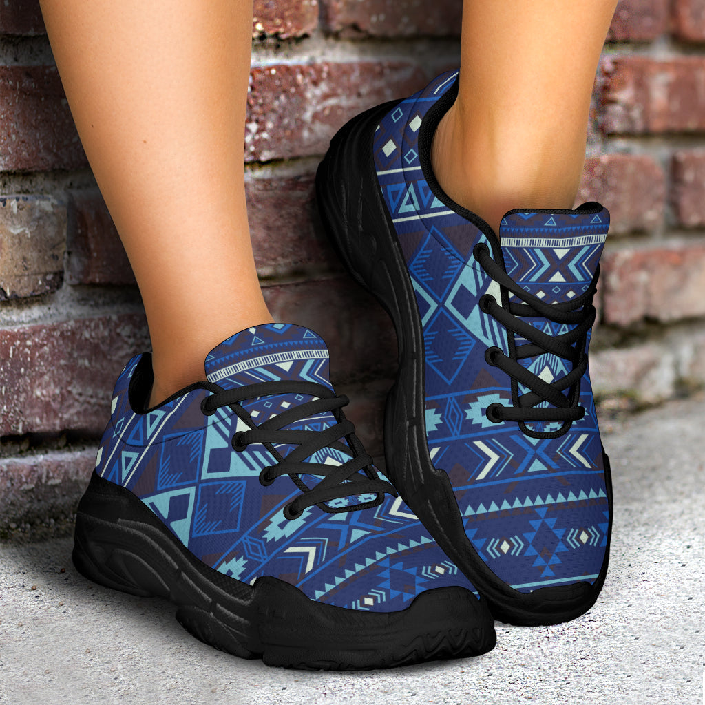 Navy Pattern Native American Chunky Sneakers LT10