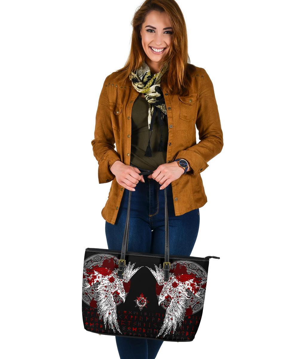 Viking Large Leather Tote Mystical Raven Tattoo Blood RLT12