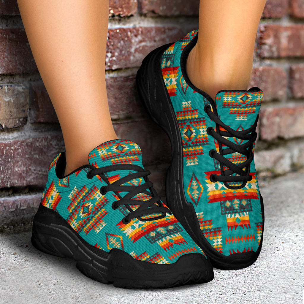 Blue Pattern Native American Chunky Sneakers LT10
