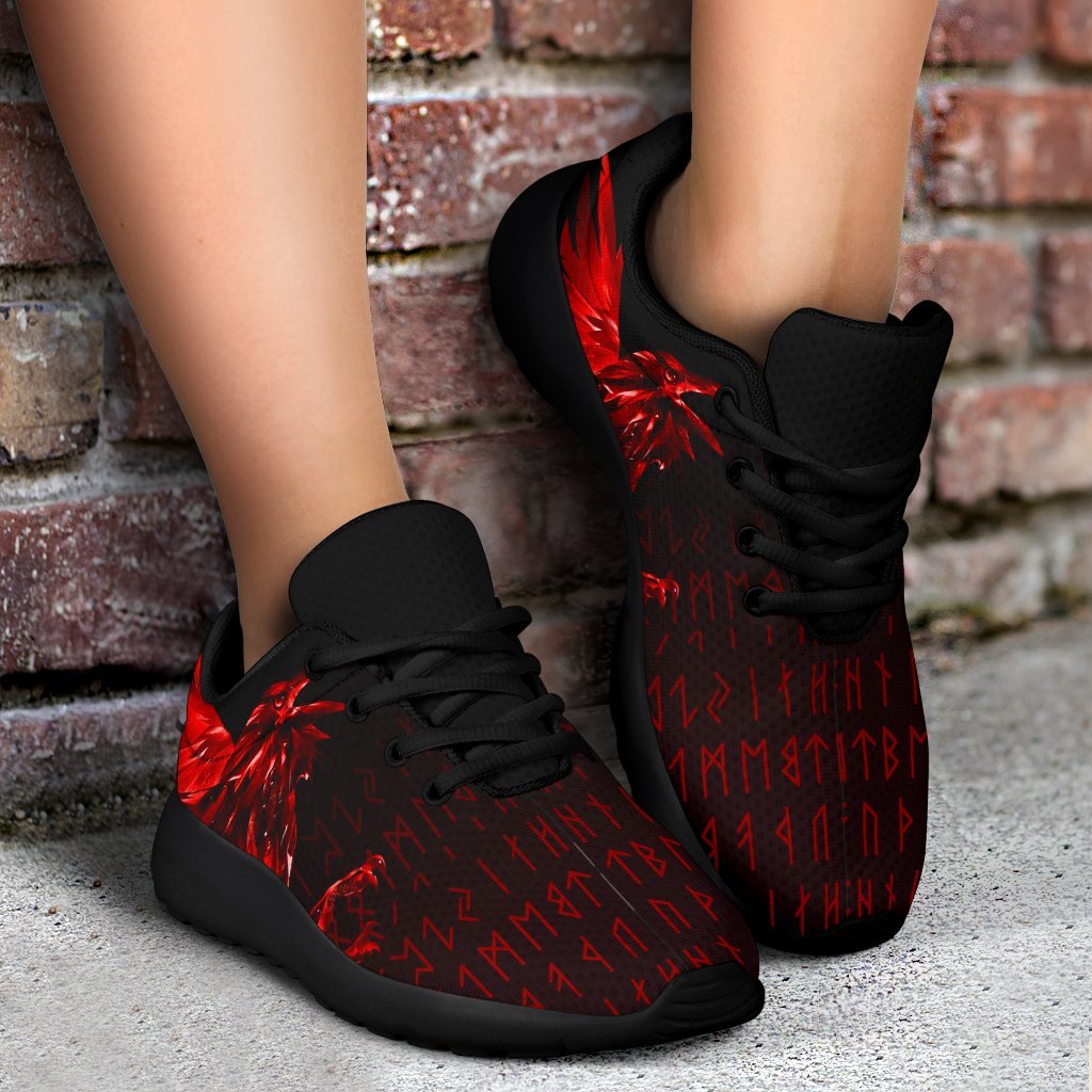 Viking Sport Sneakers - The Raven Of Odin Rune, Red RLT12
