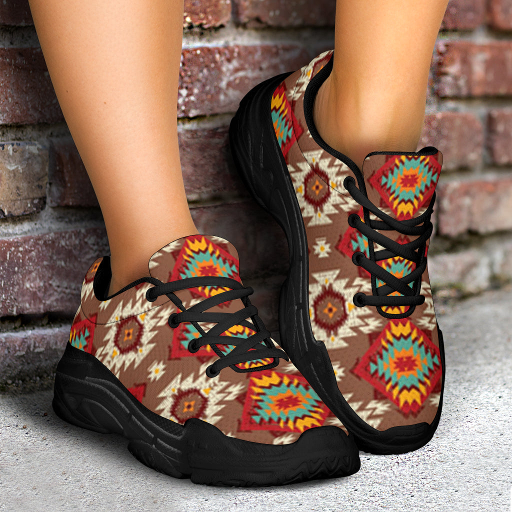 Native American Red Pattern Chunky Sneakers LT10