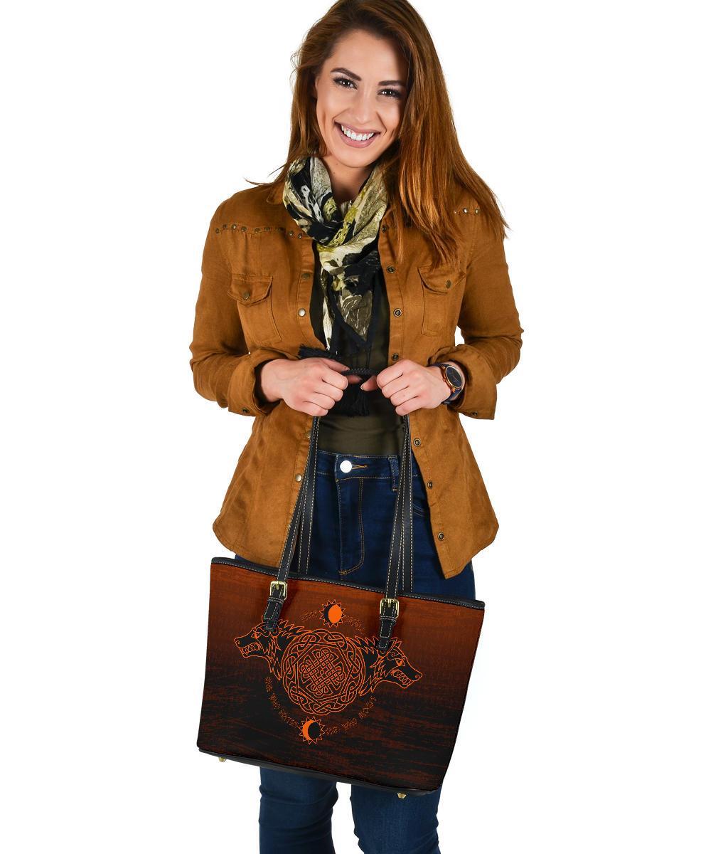 Viking Small Leather Tote, Skoll and Hati Orange RLT12