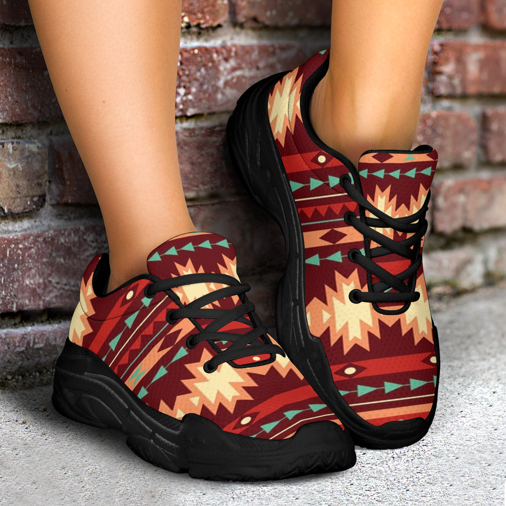 Native American Red Ethnic Pattern Chunky Sneakers LT10
