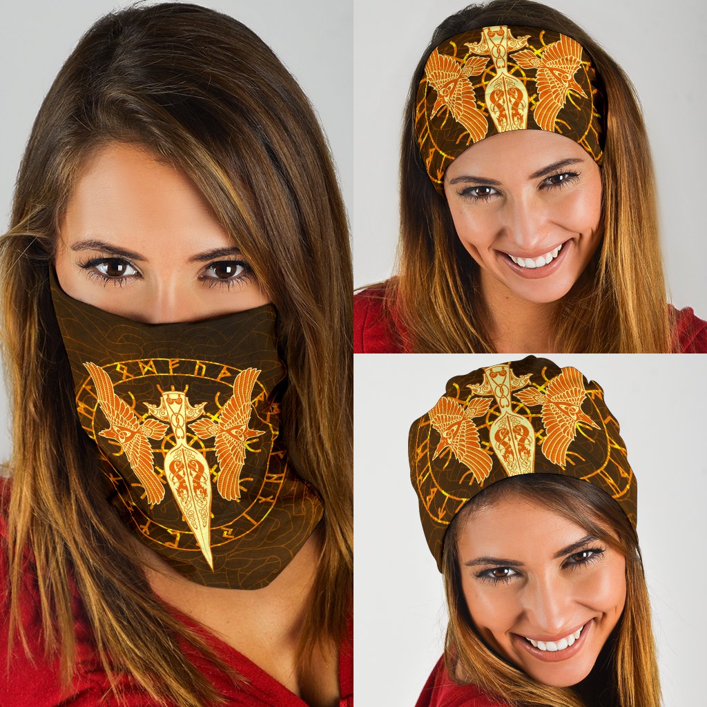 Viking Bandana 3 Pack Gold Spear Of The God Odin Gungnir and Two Gold Ravens RLT12