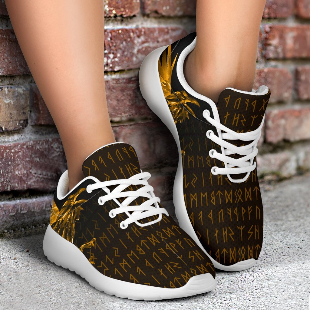 Viking Sporty Sneakers - The Raven Of Odin Rune, Gold RLT12
