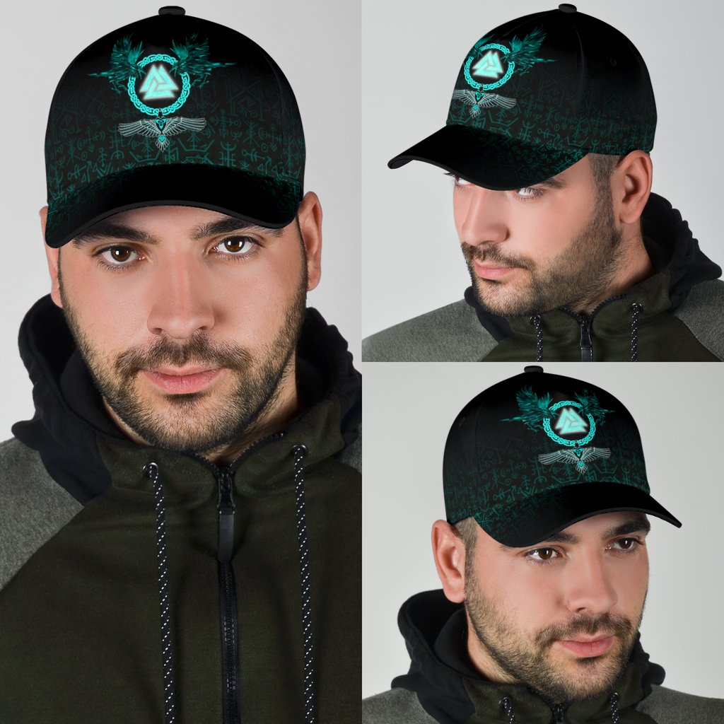 Viking Classic Cap Three Raven and Valknut Cyan RLT12
