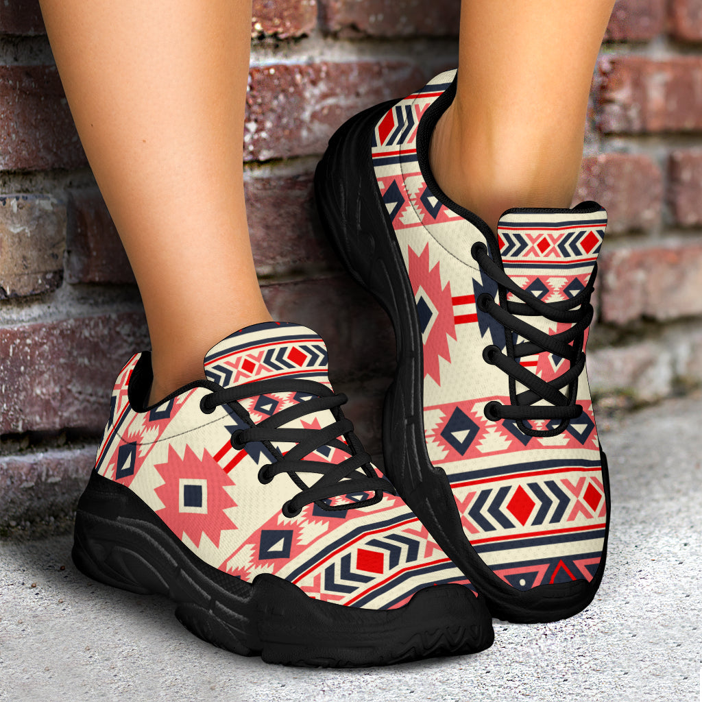 Native American Pink and Navy Pattern Chunky Sneakers LT10