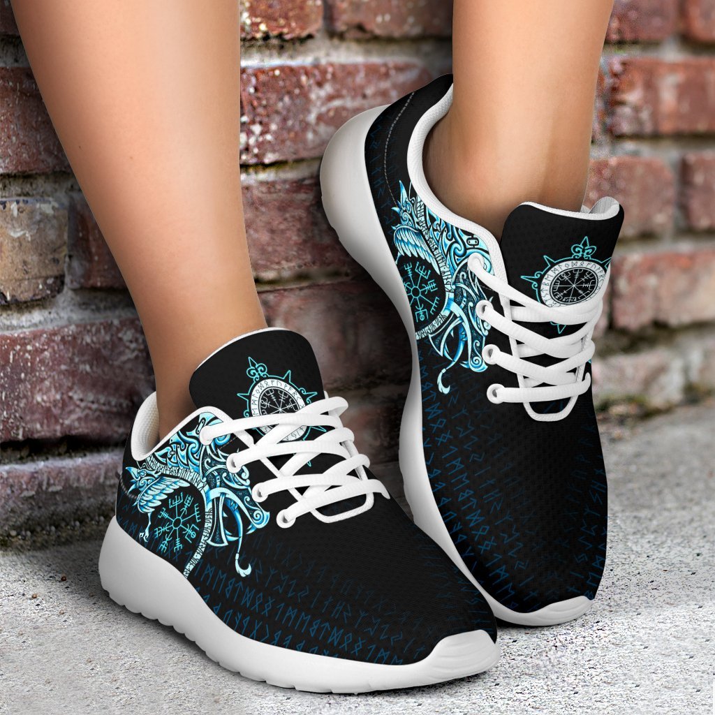 Viking Sport Sneakers, Fenrir Raven and Vegvisir Tattoo Cyan RLT12