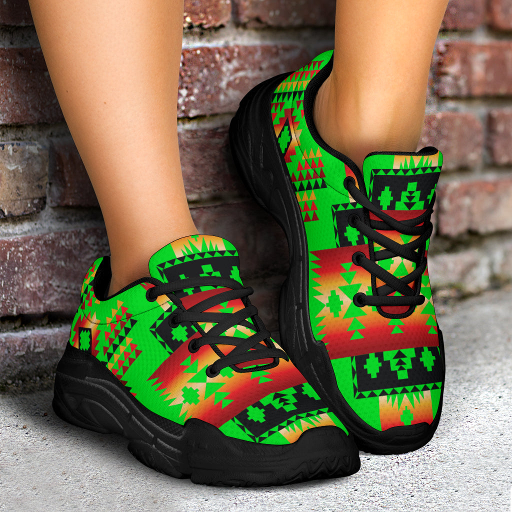 Green Neon Native Tribes Native American Chunky Sneakers LT10
