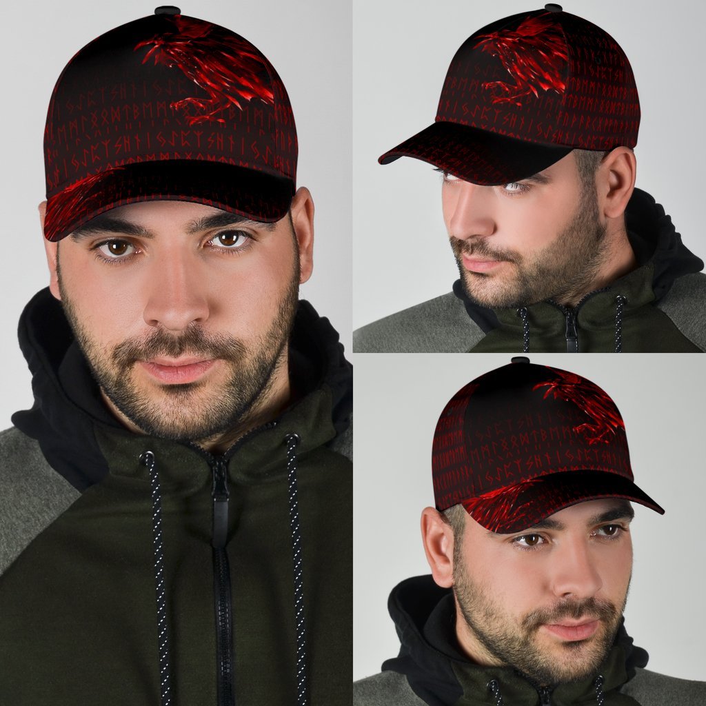 Viking Classic Cap The Raven Of Odin Rune, Red RLT12