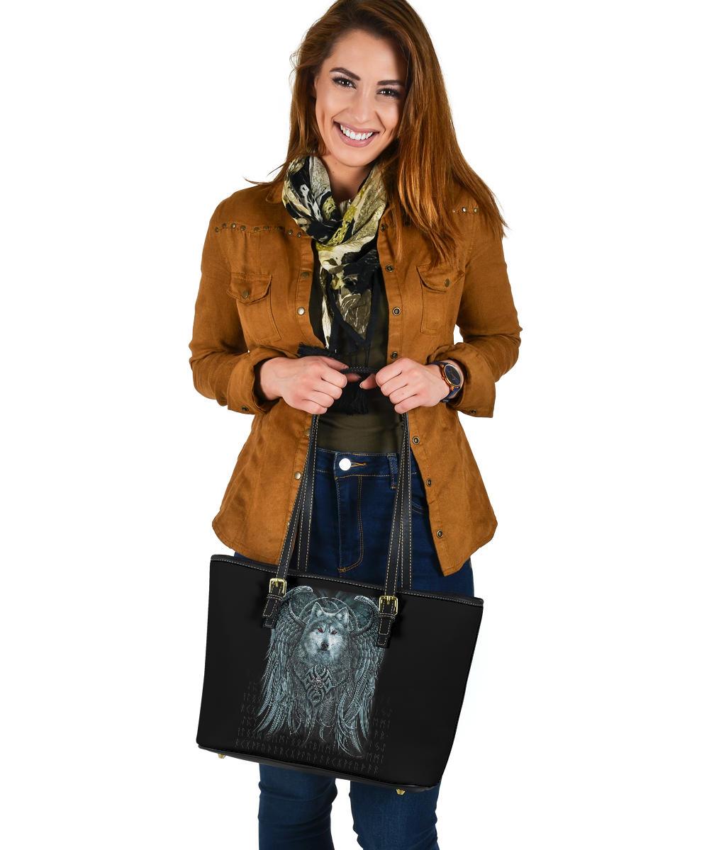 Viking Small Leather Tote, Spiral Wolf Spirit RLT12