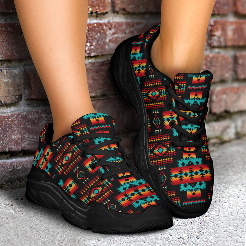 Navy Native Tribes Pattern Native American Chunky Sneakers LT10