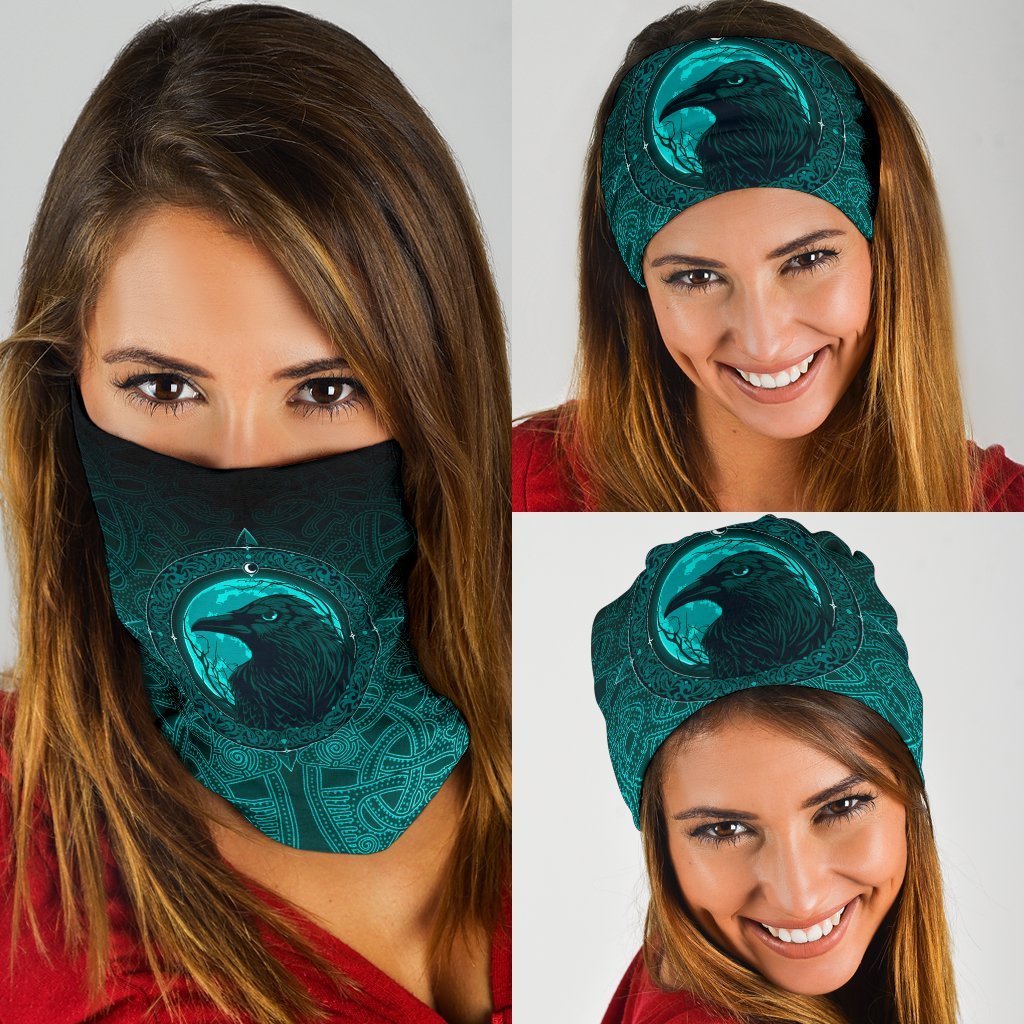 Viking Neck Gaiter 3 Pack, Ethnic Odin Raven Cyan RLT12