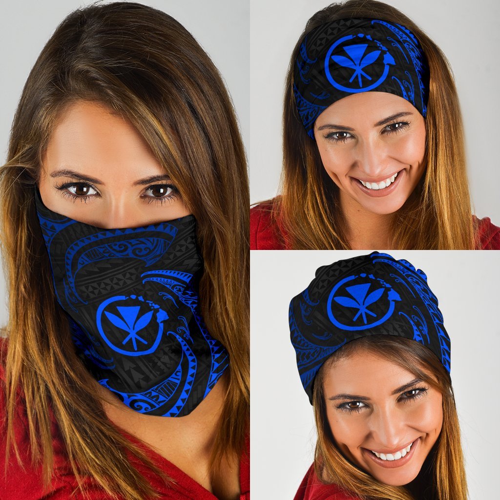 Polynesian Hawaii Bandana 3 - Pack - Blue Tribal Wave