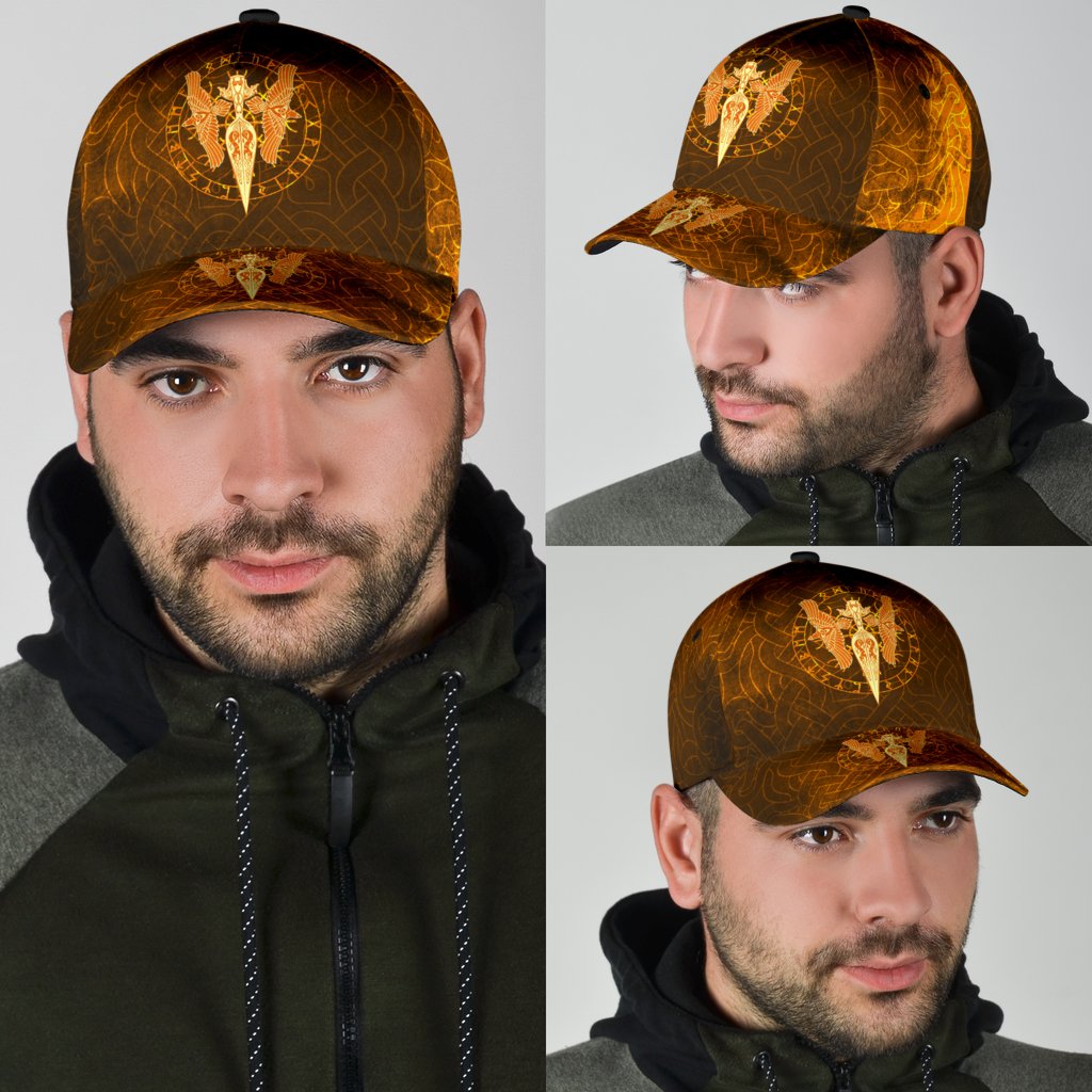 Viking Classic Cap Gold Spear Of The God Odin Gungnir and Two Gold Ravens RLT12